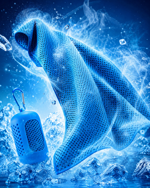CoolClip blue cooling towel and clip case with ice-style cooling visual