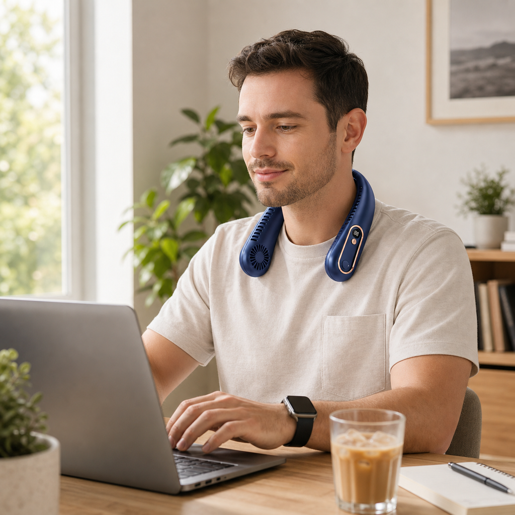 BreezeLoop neck fan for hands-free airflow while working from home