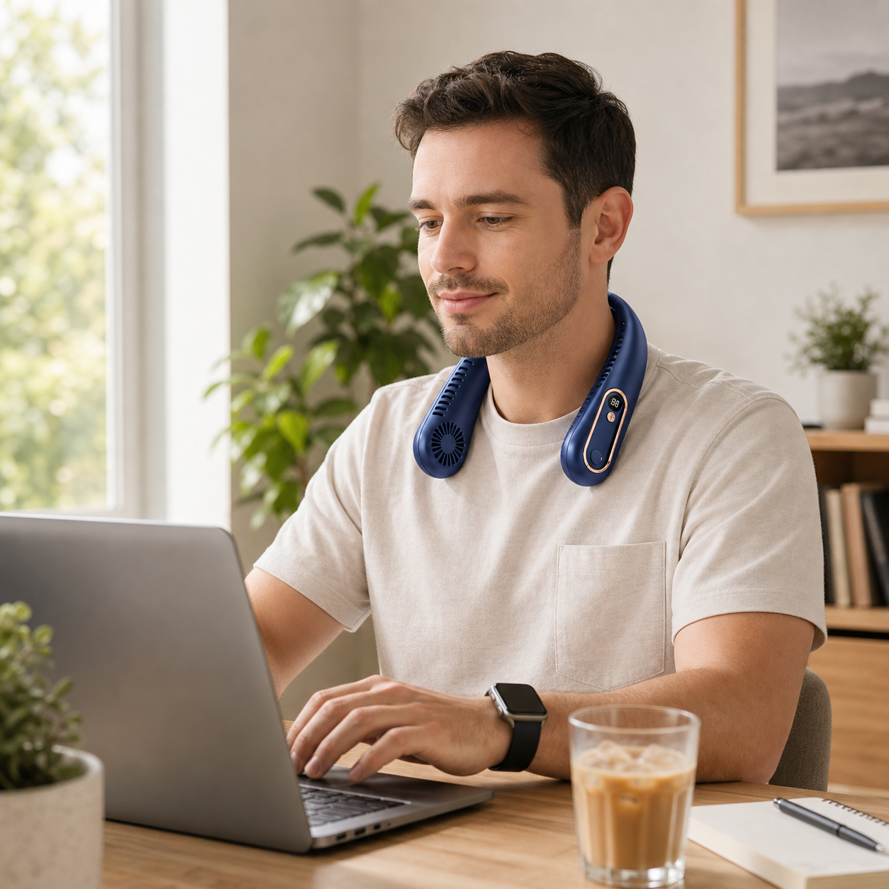 BreezeLoop neck fan for hands-free airflow while working from home