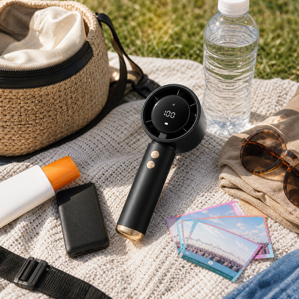 Pocket Breeze portable fan packed with summer festival and travel essentials