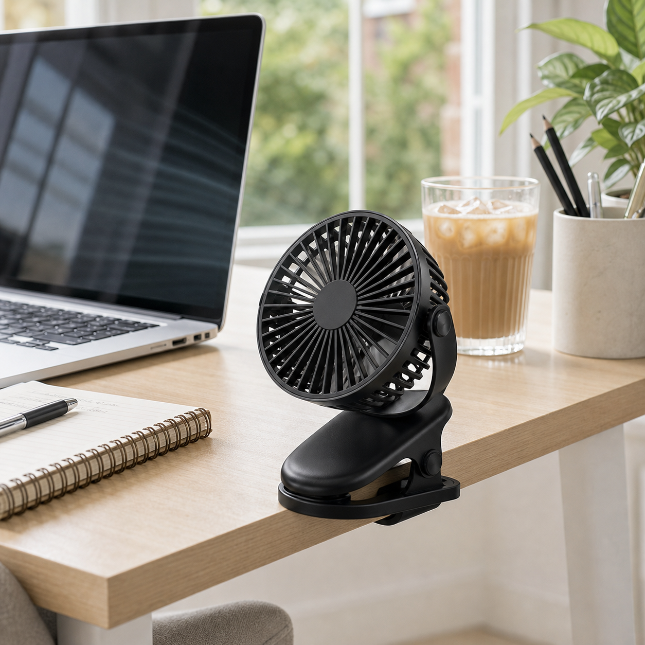 ClipCool clip fan for bright home office desks
