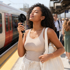Pocket Breeze handheld fan on a warm UK commute