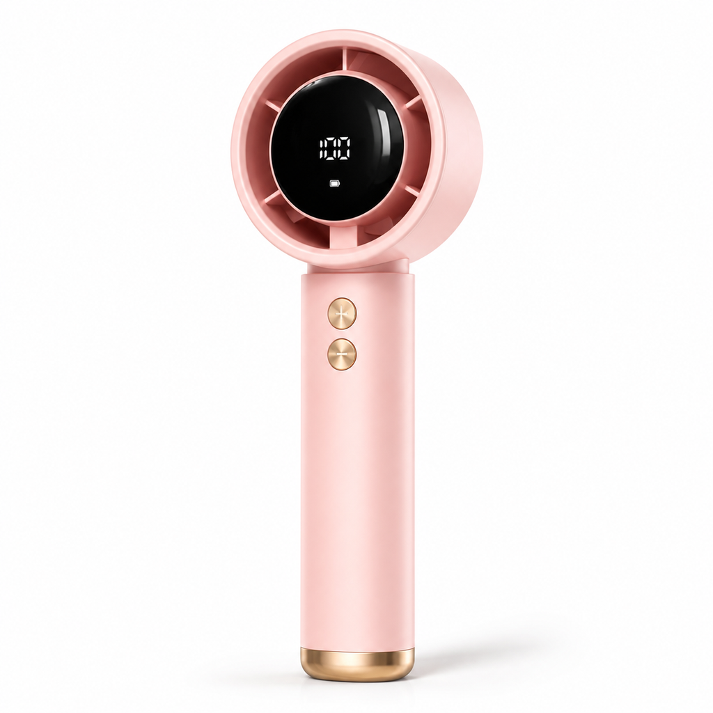 Pocket Breeze rechargeable handheld fan in blush pink