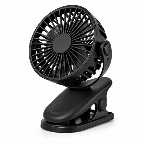 ClipCool rechargeable clip fan standing as a mini desk fan