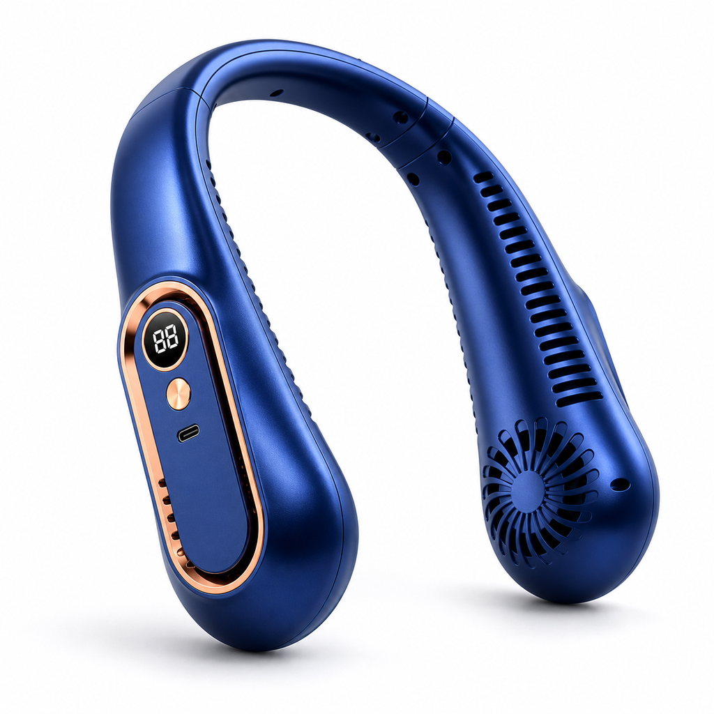 BreezeLoop wearable neck fan in blue