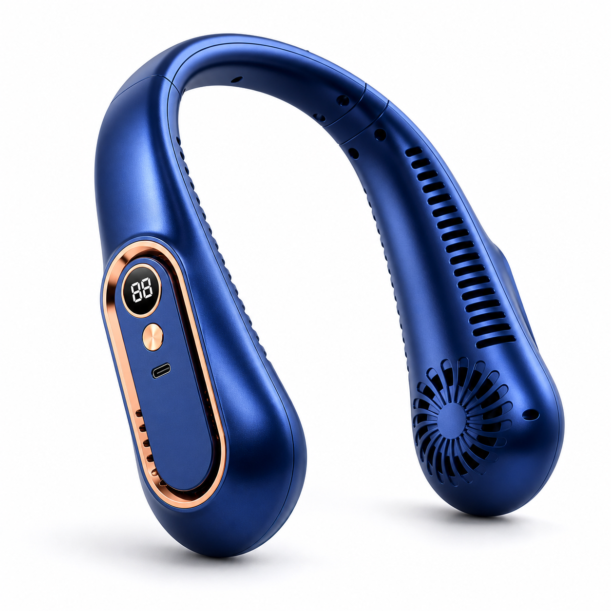 BreezeLoop wearable neck fan in blue