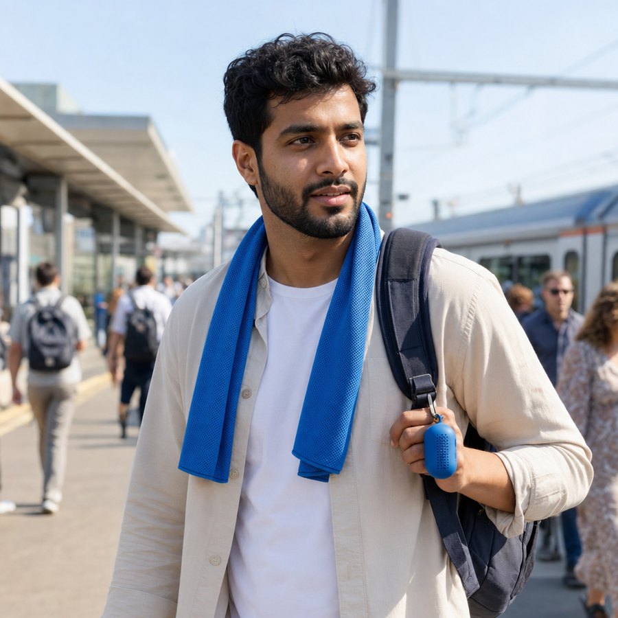 Cooling towel worn around the neck